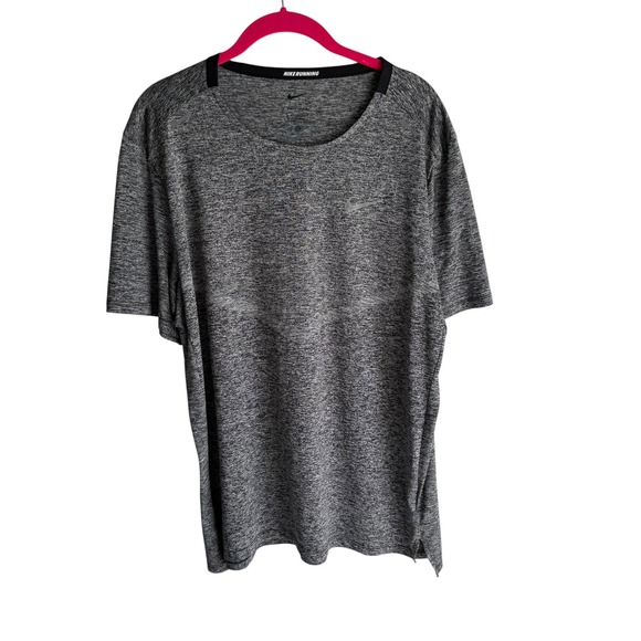 NIKE Dri-Fit Heathered Black Rise 365 Medium Short Sleeve Mens‎ Running Top, L - Picture 1 of 6